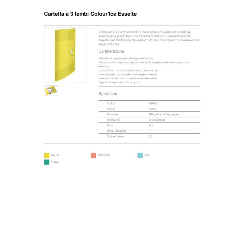 Cartella a 3 lembi Esselte Colour'Ice PP goffrato A4 giallo 626220