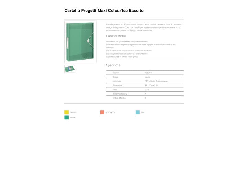 Cartella portaprogetti Esselte Maxi Colour'Ice polipropilene goffrato ecologica A4 dorso 40mm - 626265
