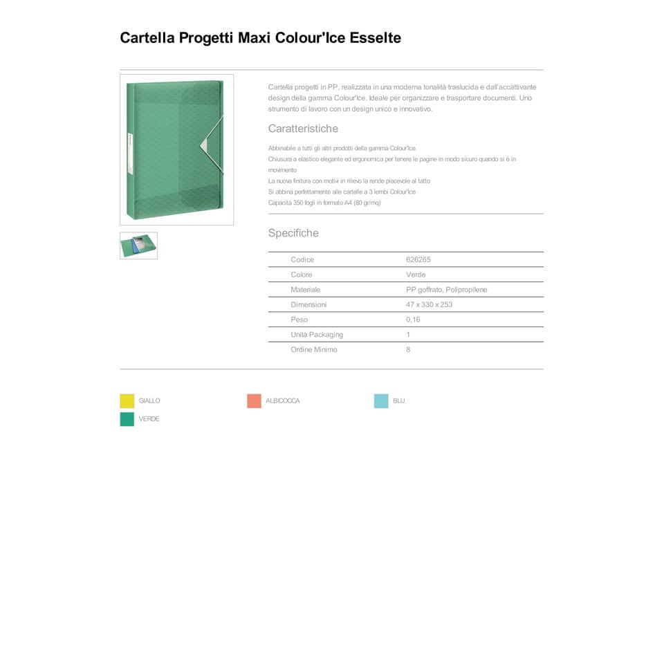 Cartella portaprogetti Esselte Maxi Colour'Ice polipropilene goffrato ecologica A4 dorso 40mm - 626265