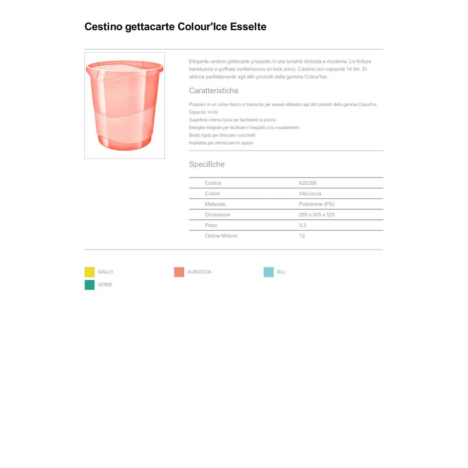 Cestino gettacarte Esselte Colour'Ice polistirene albicocca trasparente 14 litri - 626288