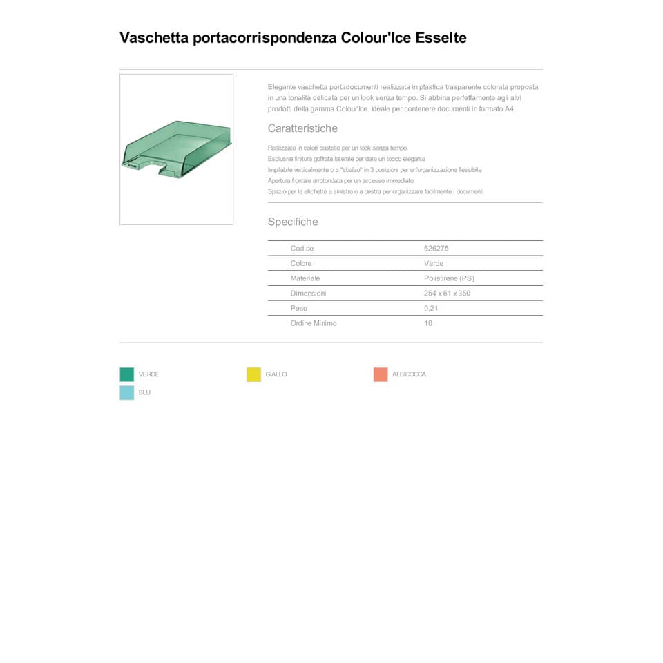 Vaschetta portacorrispondenza Esselte Colour'Ice polistirolo A4 verde trasparente - 626275