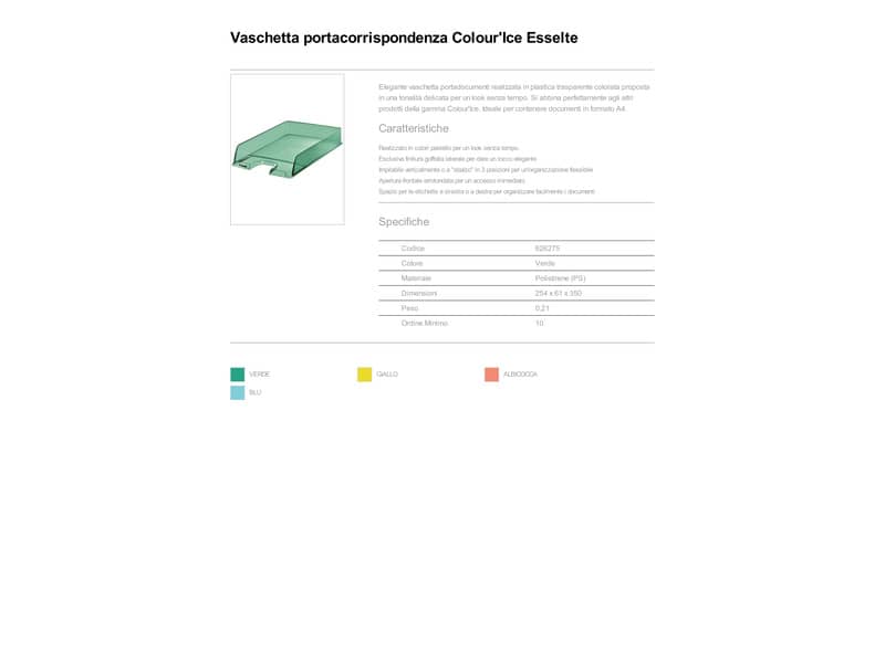 Vaschetta portacorrispondenza Esselte Colour'Ice polistirolo A4 verde trasparente - 626275