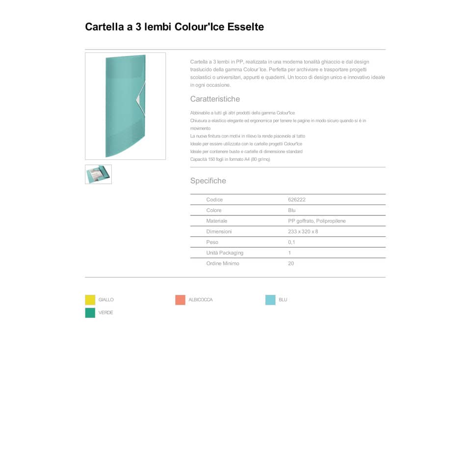 Cartella a 3 lembi Esselte Colour'Ice PP goffrato A4 blu 626222