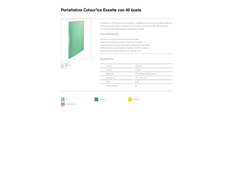 Portalistino Esselte Colour'Ice polipropilene A4 verde 626228