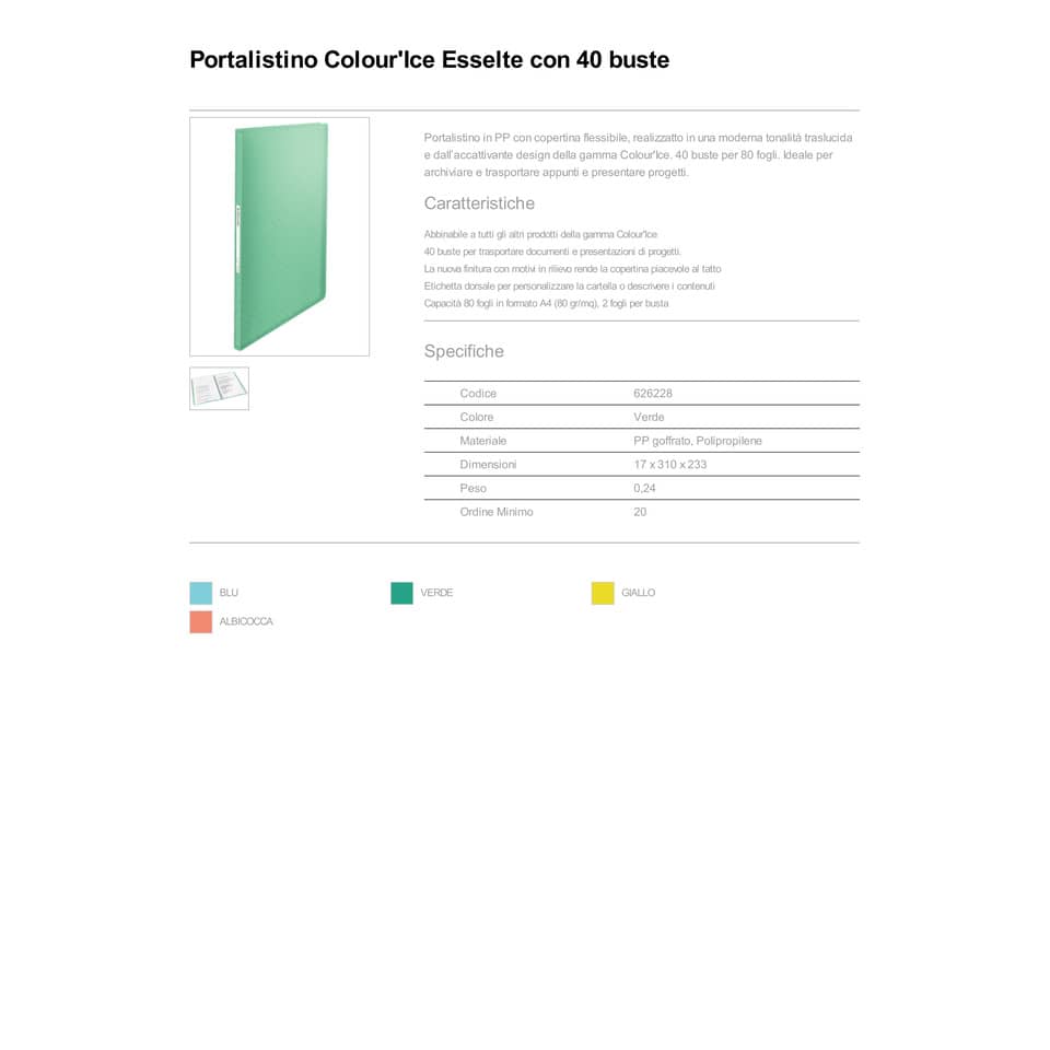 Portalistino Esselte Colour'Ice polipropilene A4 verde 626228