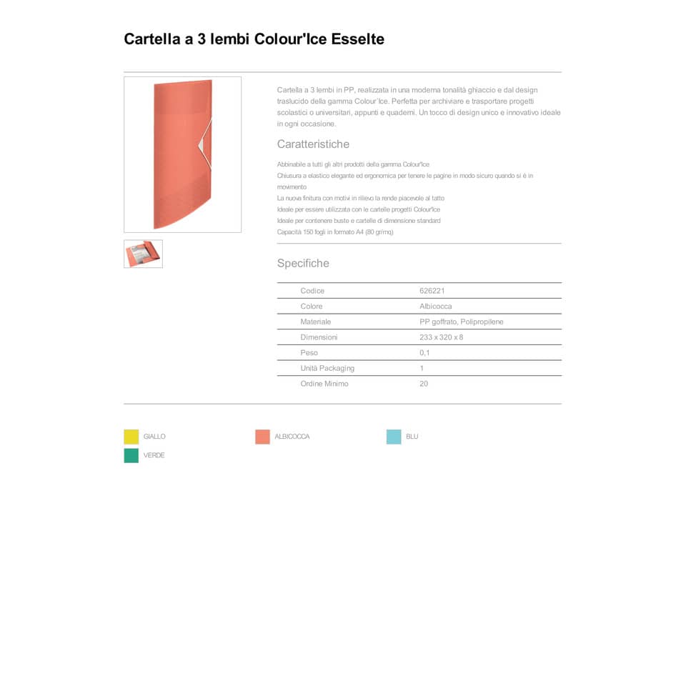 Cartella a 3 lembi Esselte Colour'Ice PP goffrato A4 albicocca 626221