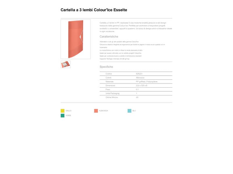 Cartella a 3 lembi Esselte Colour'Ice PP goffrato A4 albicocca 626221