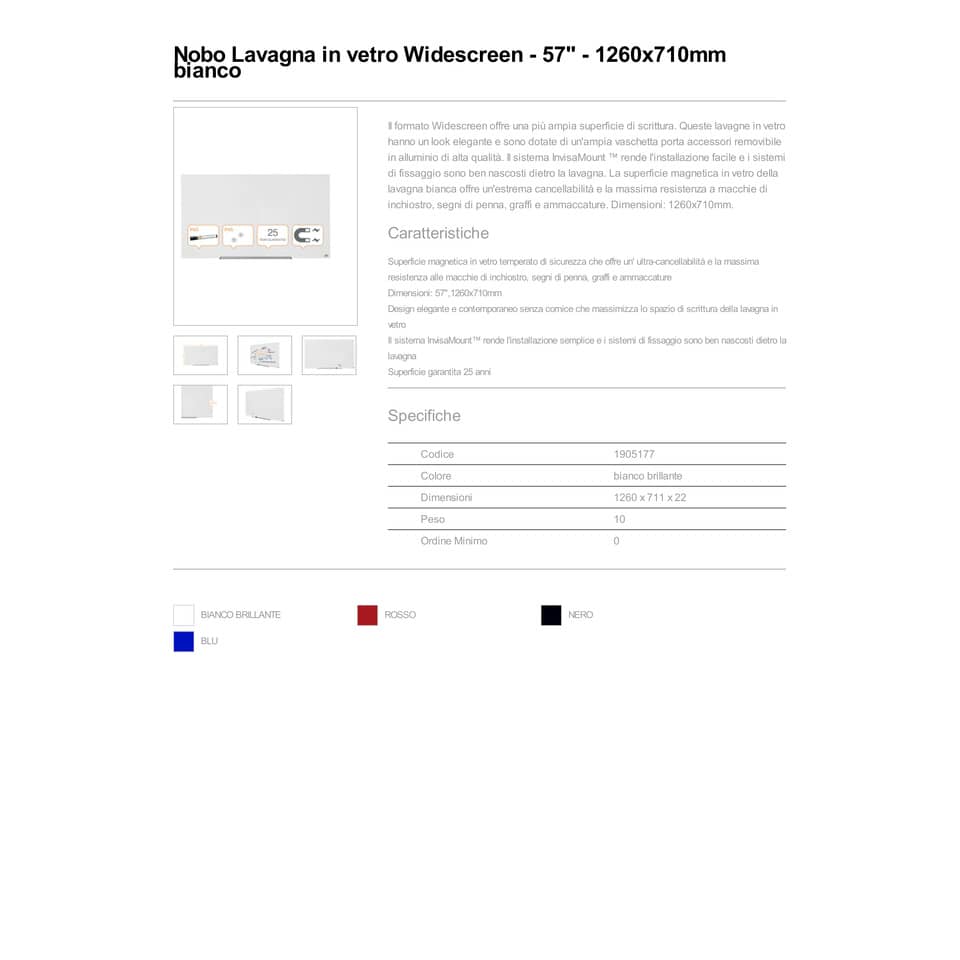 Lavagna bianca magnetica in vetro Nobo Diamond cancellabile 126,4x71,1 cm 1905177