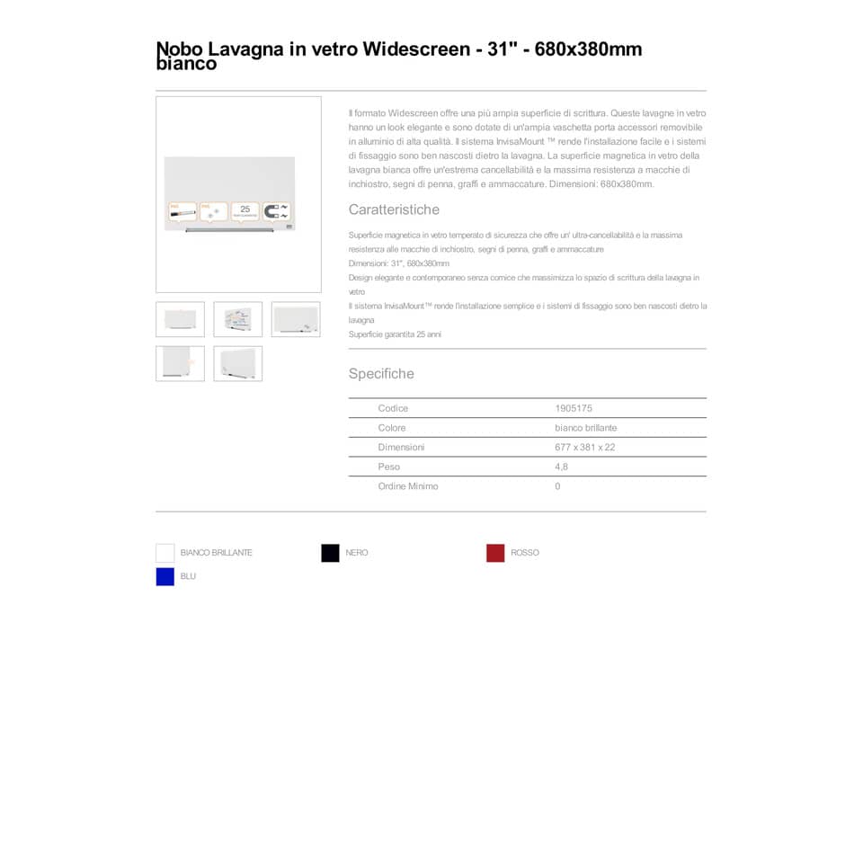 Lavagna bianca magnetica in vetro Nobo Diamond cancellabile 67,7x38,1 cm 1905175