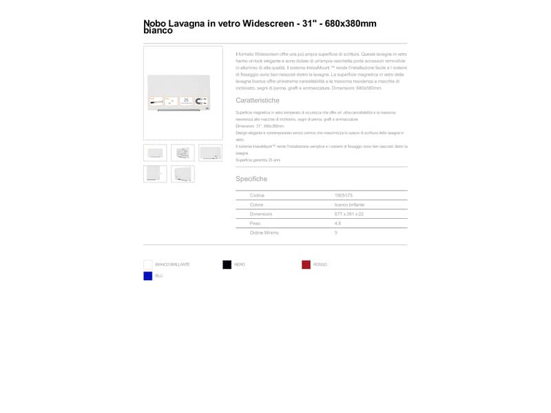 Lavagna bianca magnetica in vetro Nobo Diamond cancellabile 67,7x38,1 cm 1905175