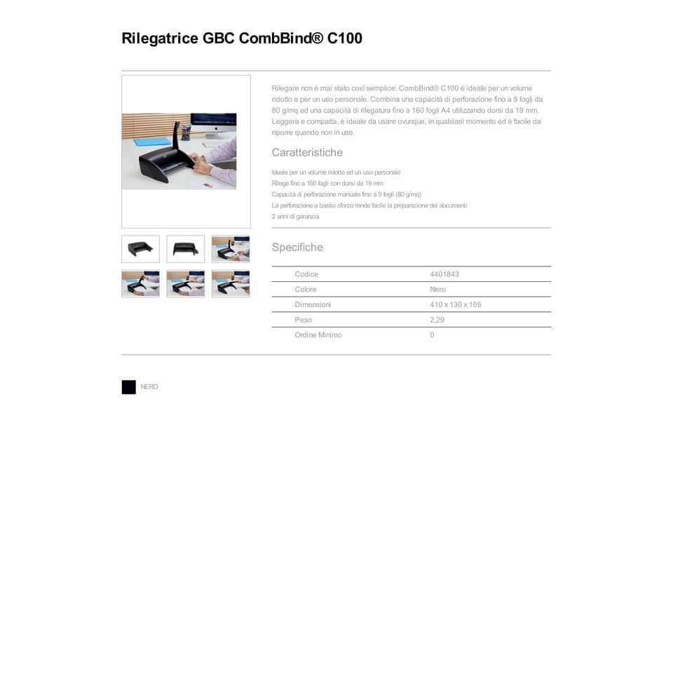 Rilegatrice a dorsi plastici GBC CombBind® C100 nero 4401843