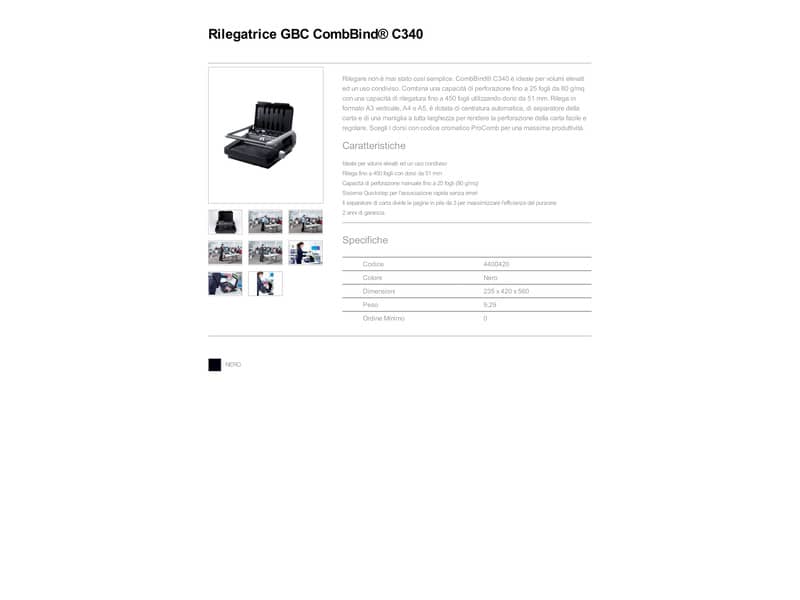Rilegatrice a dorsi plastici GBC CombBind C340 nero 4400420