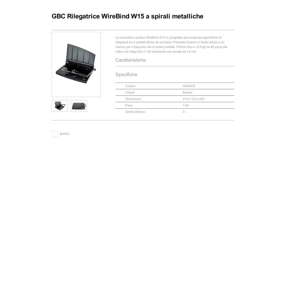 Rilegatrice a dorsi metallici GBC WireBind® W15 nero 4400402