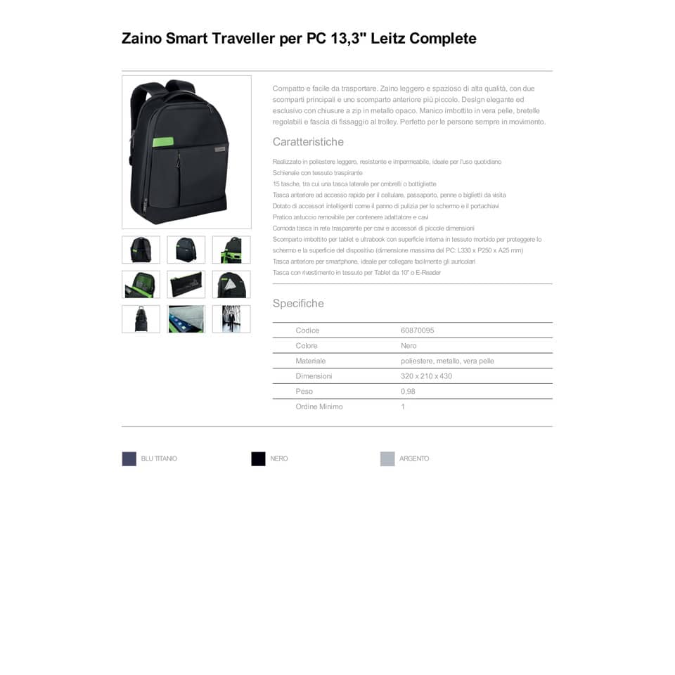 Zaino portacomputer Leitz Smart Traveller 13,3" poliestere 2 scomparti nero - 60870095