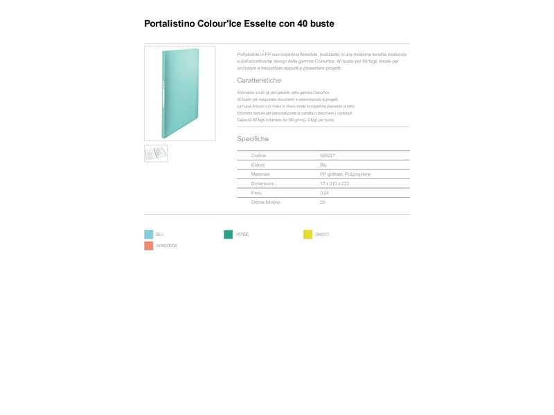 Portalistino Esselte Colour'Ice polipropilene A4 blu 626227