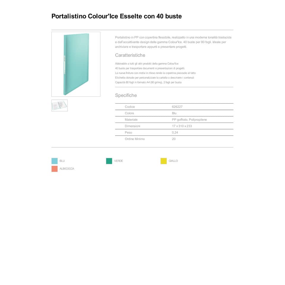 Portalistino Esselte Colour'Ice polipropilene A4 blu 626227