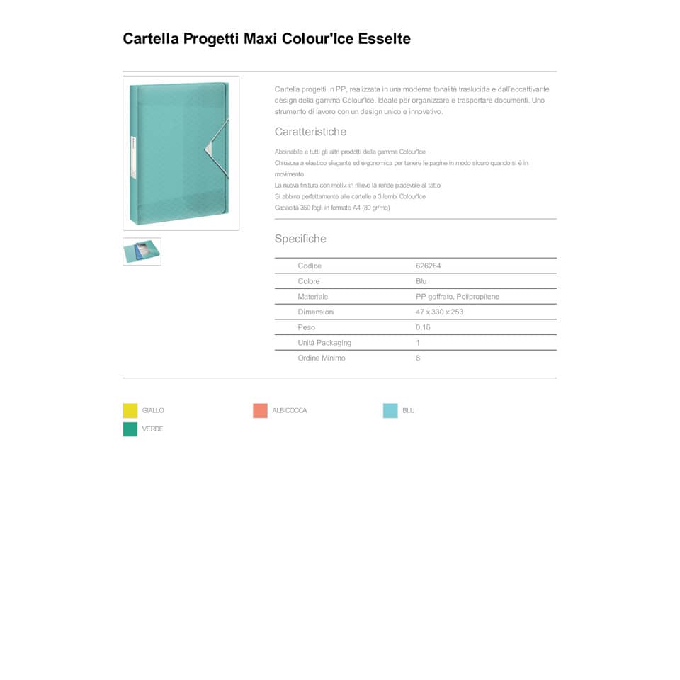 Cartella portaprogetti Esselte Maxi Colour'Ice polipropilene goffrato blu A4 dorso 40mm - 626264