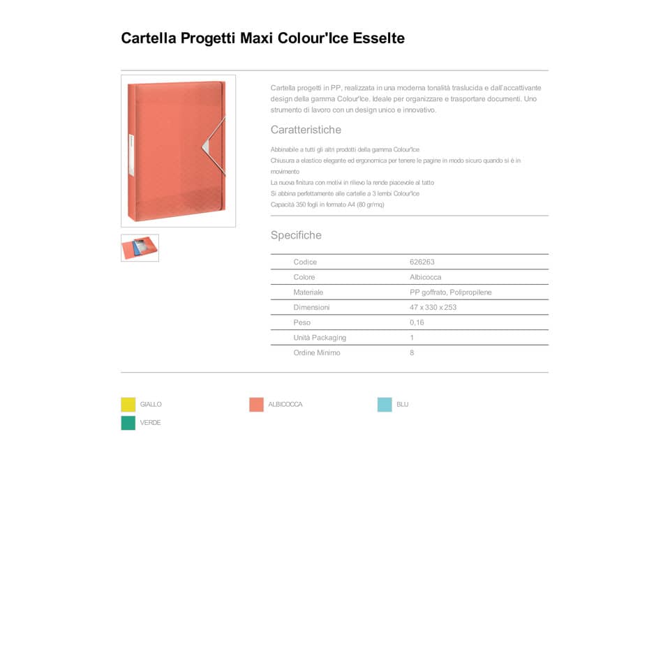 Cartella portaprogetti Esselte Maxi Colour'Ice polipropilene goffrato albicocca A4 dorso 40mm - 626263