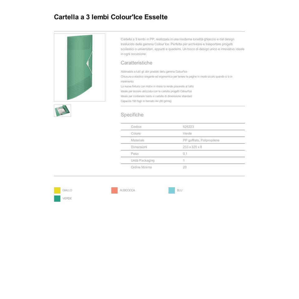 Cartella a 3 lembi Esselte Colour'Ice PP goffrato A4 verde 626223