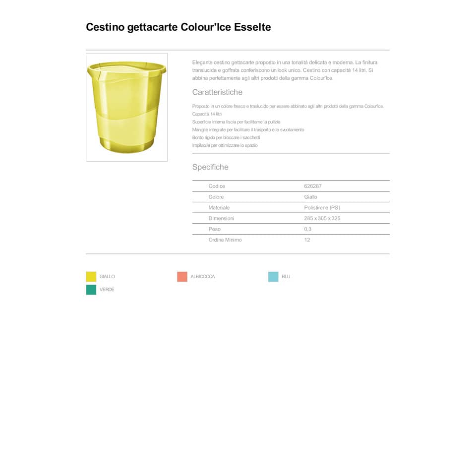 Cestino gettacarte Esselte Colour'Ice polistirene giallo trasparente 14 litri 626287