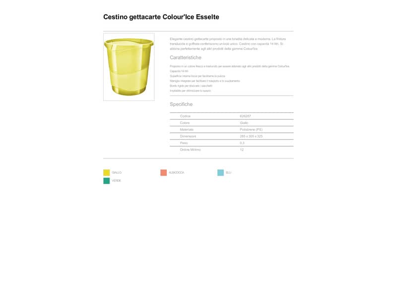 Cestino gettacarte Esselte Colour'Ice polistirene giallo trasparente 14 litri 626287