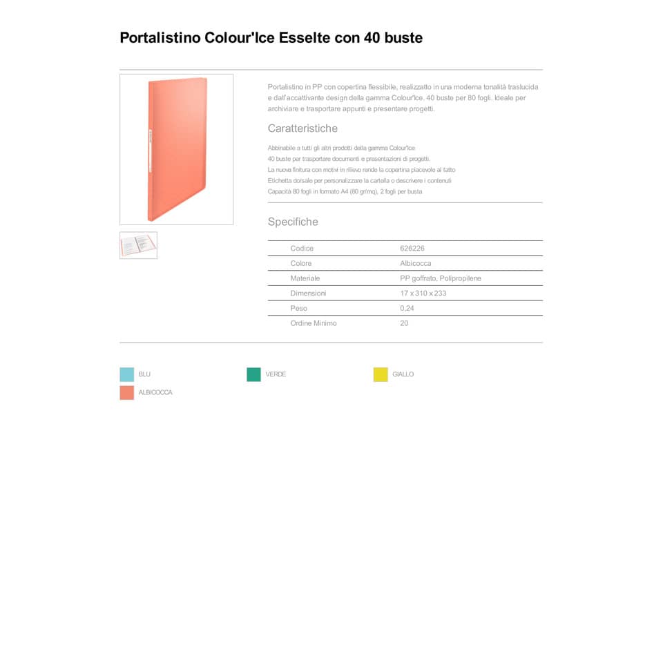 Portalistino Esselte Colour'Ice polipropilene A4 albicocca 626226