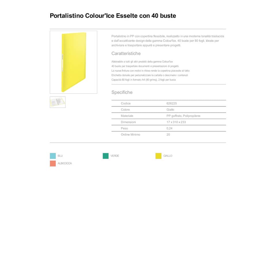 Portalistino Esselte Colour'Ice polipropilene A4 giallo 626225