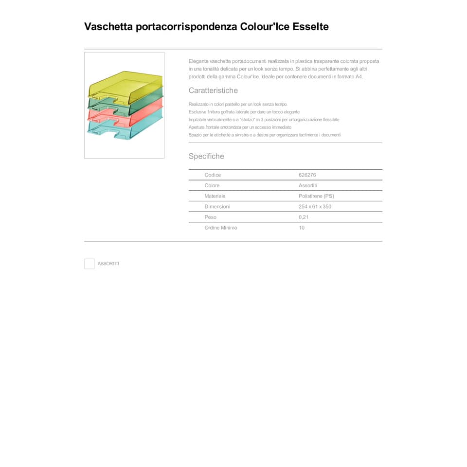 Vaschetta portacorrispondenza Esselte Colour'Ice polistirolo A4 assortiti 626276