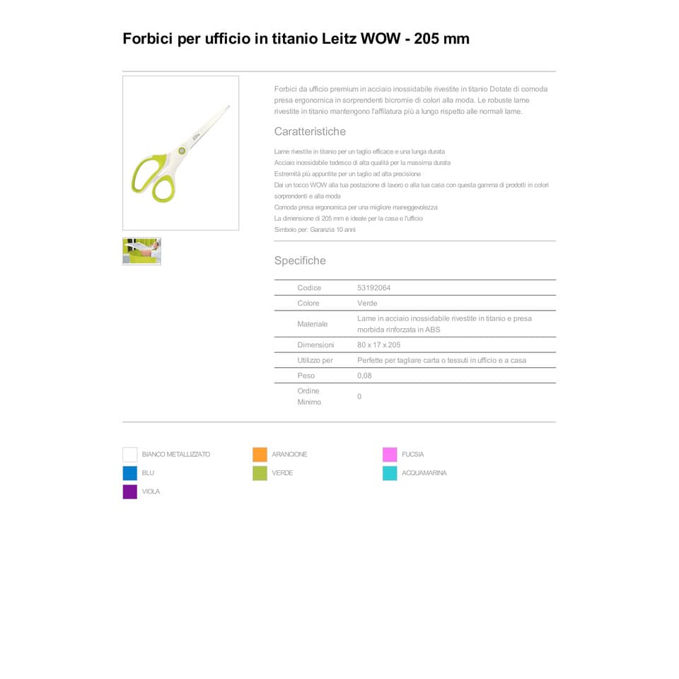 Forbici da ufficio Leitz WOW asimmetrica acciaio inox rivestito in titanio verde metallizzato 20,5 cm - 53192064