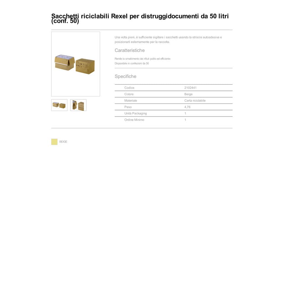 Sacchetti riciclabili per distruggidocumenti Rexel 50 L conf. da 50 - 2102441