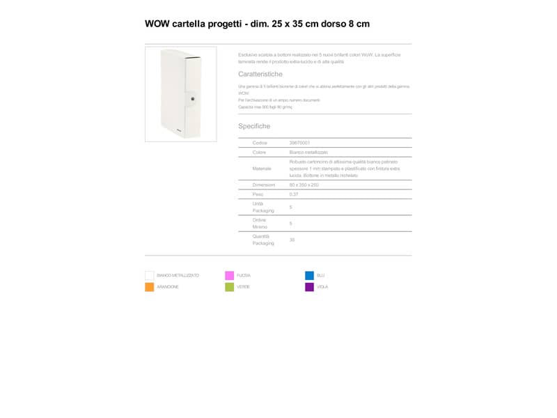 Scatola portaprogetti Leitz WOW in cartone - dorso 8 cm - formato 25x35 cm bianco metallizzato - 39670001