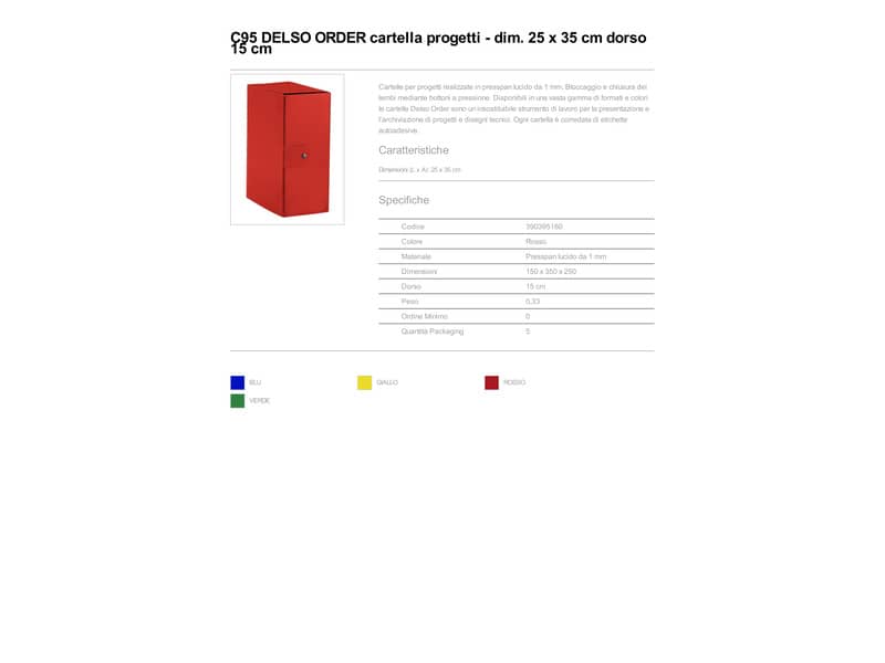 Cartelle portaprogetti Esselte C95 DELSO ORDER dorso 15 cm presspan lucido rosso 25x35 cm - 390395160