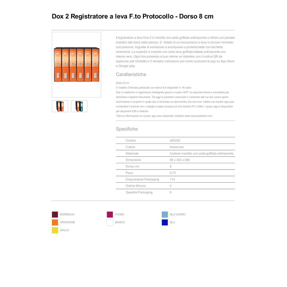 Registratore a leva DOX2 Protocollo 28,5x35 cm - dorso 8 cm arancione arancione - D26202