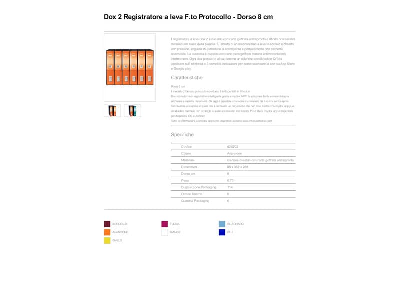 Registratore a leva DOX2 Protocollo 28,5x35 cm - dorso 8 cm arancione arancione - D26202