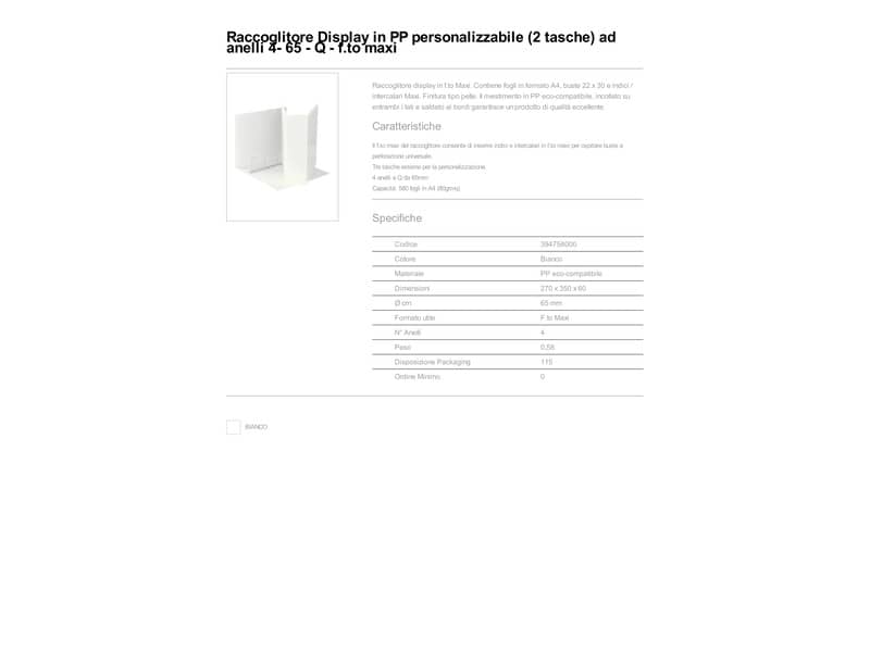 Raccoglitore personalizzabile Esselte Display a 4 anelli a Q 65mm PP eco-comp. bianco formato Maxi- 394758000
