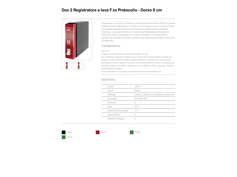 Registratore a leva DOX2 Protocollo 28,5x35 cm - dorso 8 cm rosso D26211