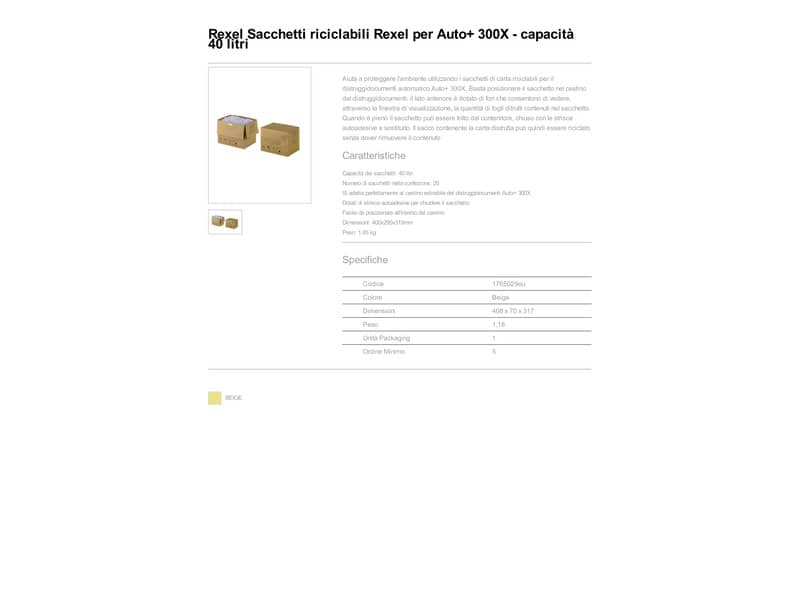 Sacchetti riciclabili sfrido per distruggidocumenti Rexel Auto+ 300X 40 L conf. da 20 - 1765029EU