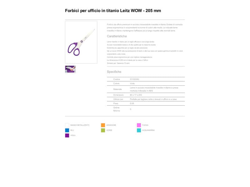 Forbici da ufficio Leitz WOW asimmetrica acciaio inox rivestito in titanio viola metallizzato 20,5 cm - 53192062