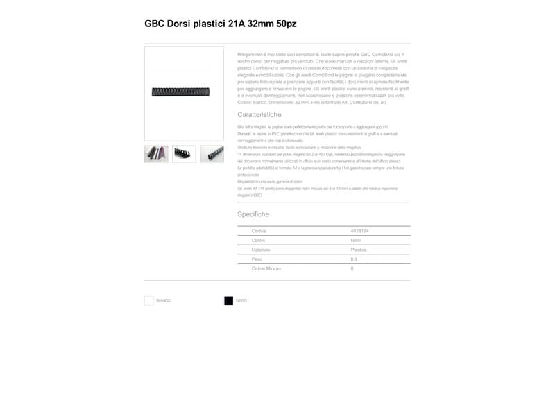 Dorsi plastici a 21 anelli GBC CombBind 32 mm A4 nero - fino a 310 fogli conf da 50 dorsi - 4028184