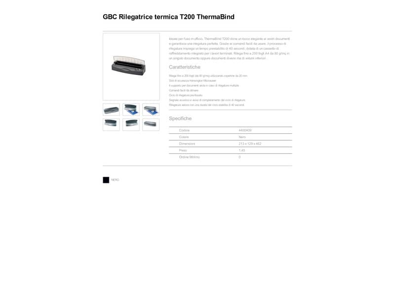 Rilegatrice termica GBC ThermaBind T200 nero 4400409