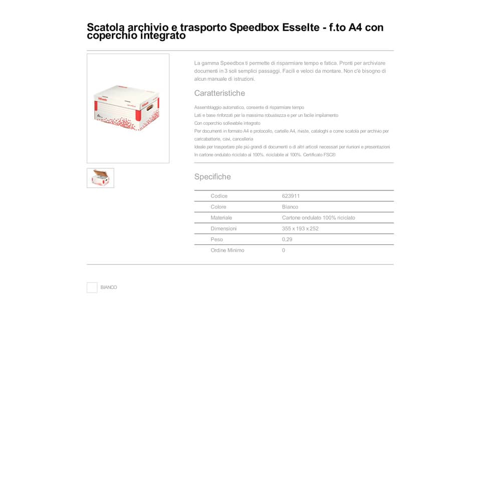 Scatola archivio Esselte SPEEDBOX con coperchio integrato bianco/rosso 25,2x19,3x35,5 cm - 623911