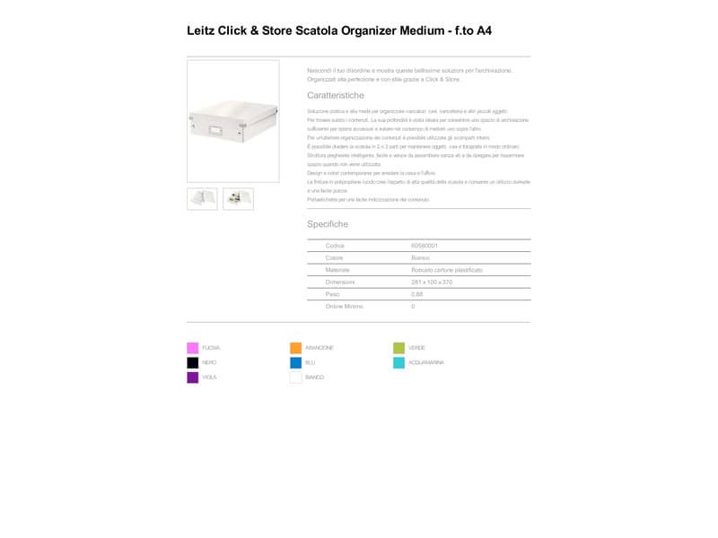 Scatola Organizer "M" Leitz CLICK & STORE A4 bianco metallizzato 28,1x10x37 cm - 60580001
