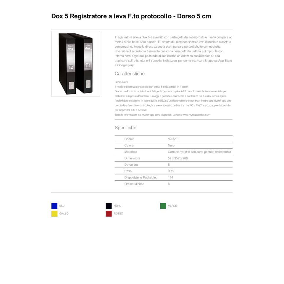 Registratore a leva DOX5 Protocollo 28,5x35 cm - dorso 5 cm nero D26510
