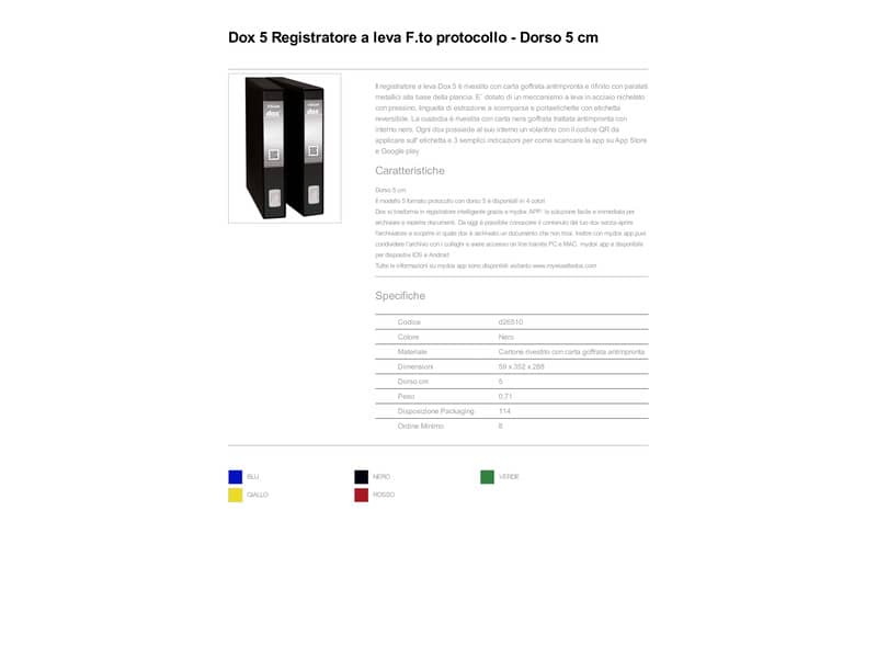 Registratore a leva DOX5 Protocollo 28,5x35 cm - dorso 5 cm nero D26510