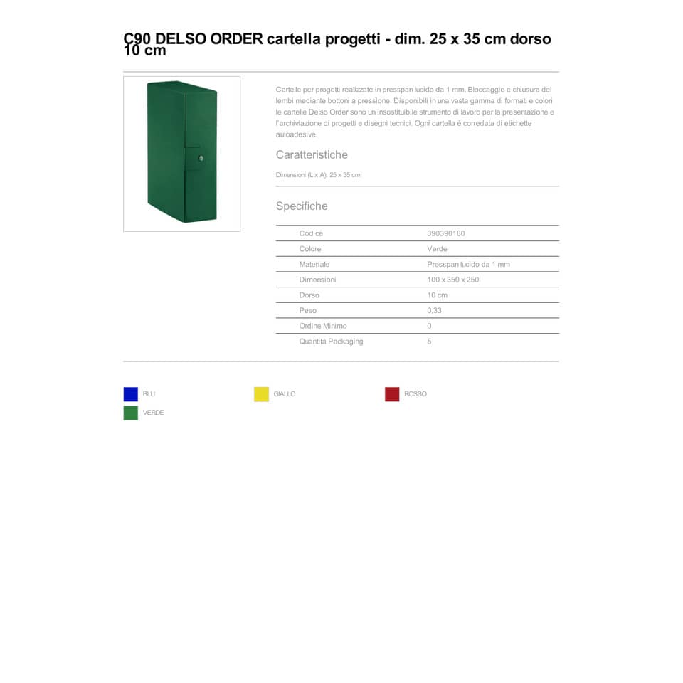 Cartella portaprogetti Esselte C90 DELSO ORDER dorso 10 cm presspan lucido verde 25x35 cm  - 390390180