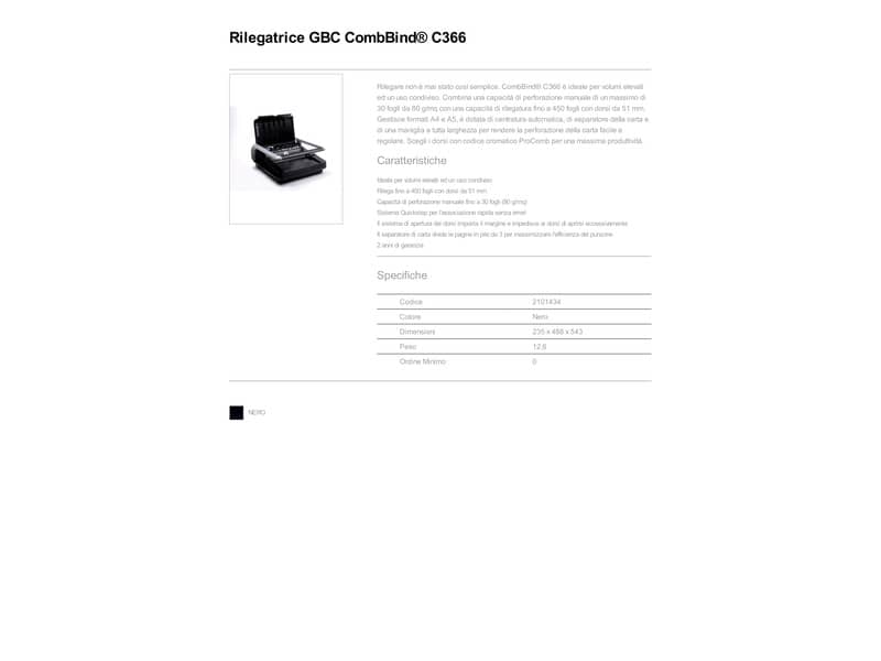 Rilegatrice a dorsi plastici GBC CombBind® C366 nero 2101434