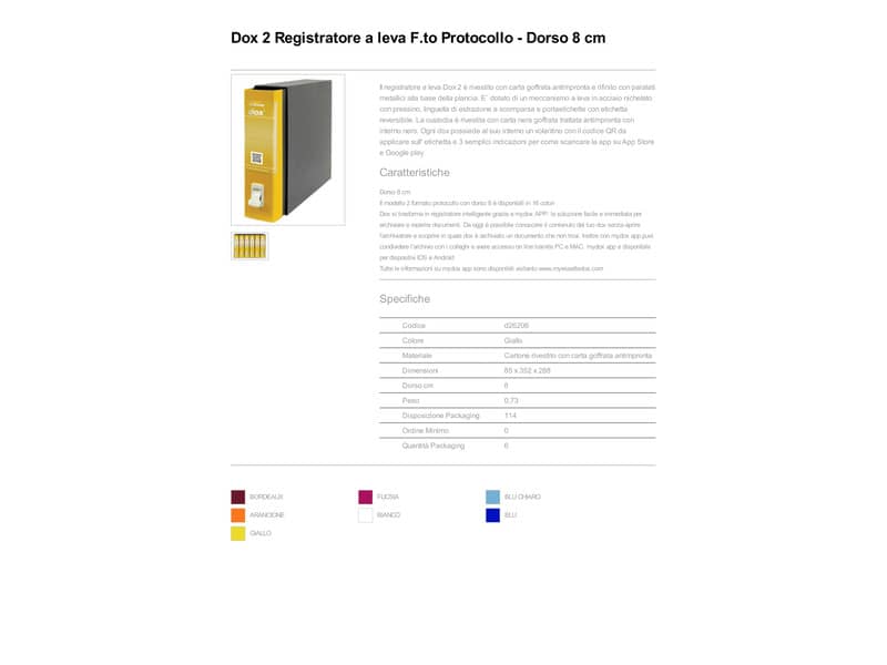 Registratore a leva DOX2 Protocollo 28,5x35 cm - dorso 8 cm giallo D26206
