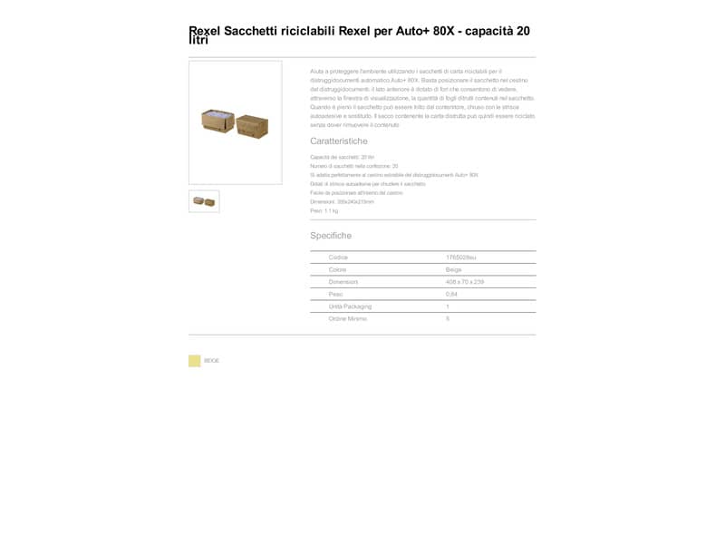 Sacchetti riciclabili sfrido per distruggidocumenti  Rexel Auto+ 80X 20 L conf. da 20 - 1765028EU