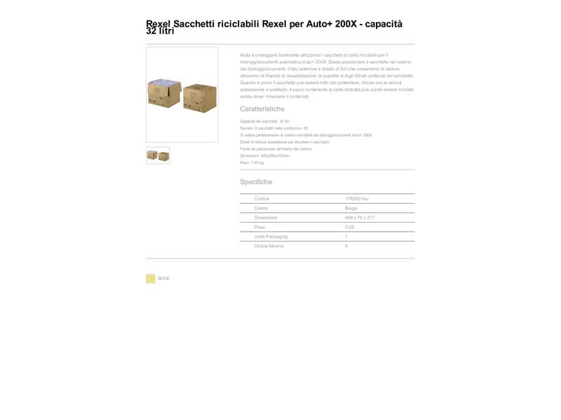 Sacchetti riciclabili sfrido per distruggidocumenti Rexel Auto+ 200X 32 L conf. da 20 - 1765031EU