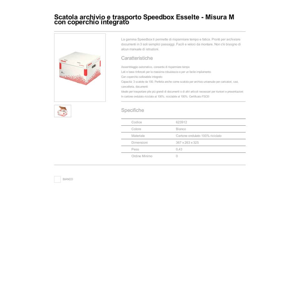Scatola archivio Esselte SPEEDBOX con coperchio integrato bianco/rosso 32,5x26,3x36,7 cm - 623912